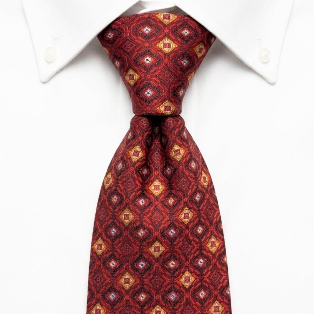 Robert Talbott Silk Tie Best of Class Red Geometric Woven Jacquard Textured